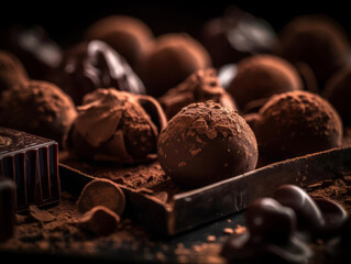 Dark Chocolate Truffles Close-Up Photography AI Generated