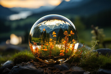 Glass ball with plants created with Generative AI