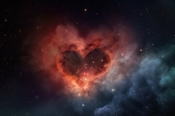 heart-shaped nebula surrounded by stars, with a shooting star passing through, created with generative ai