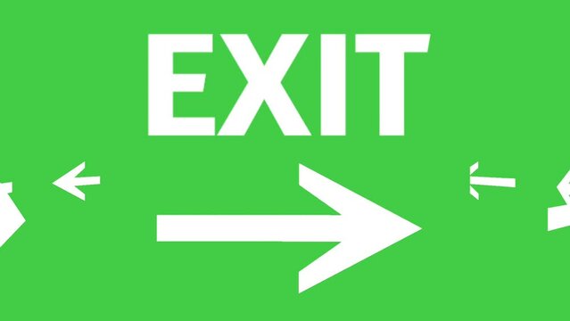 Emergency exit door direction arrow sign on a green screen looped animation background.