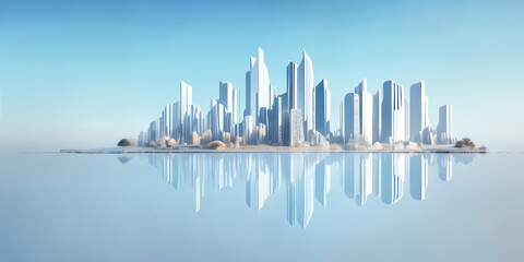 Obraz premium Modern City 3D render view. Minimalist modern architecture 