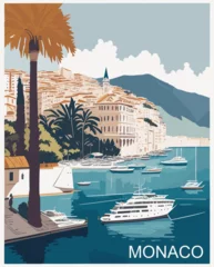 Fototapete Rund Monaco vintage poster design concept © @ONE Media