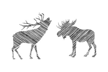 hand drawn scribble moose line style illustration design, pencil sketch moose design