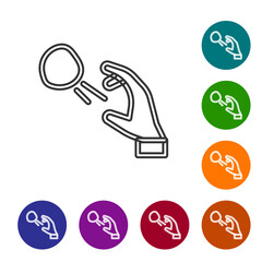 Black line Hooligan shooting small stones icon isolated on white background. Demonstrator. Set icons in color circle buttons. Vector