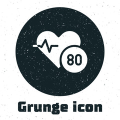 Grunge Heart rate icon isolated on white background. Heartbeat sign. Heart pulse icon. Cardiogram icon. Monochrome vintage drawing. Vector