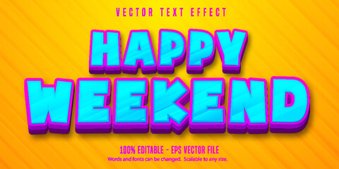 Happy Weekend text, cartoon style editable text effect