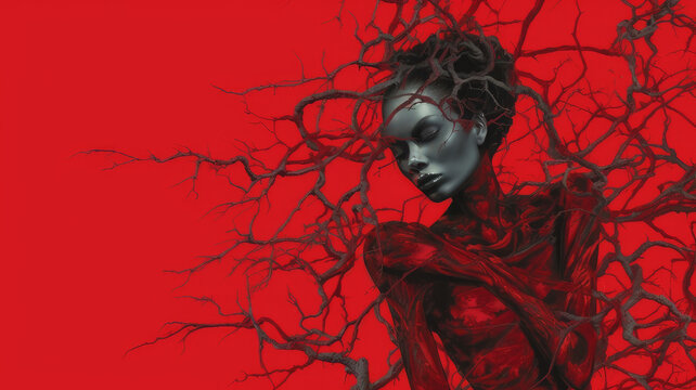 black woman on red background
