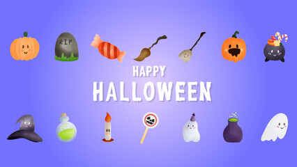 halloween elements set in Halloween day for content online or web, banner and template , Flat cartoon flat style. illustration Vector EPS 10