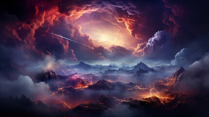 Fototapeta premium Cosmic galaxy with colorful nebulae and distant galaxies, Digital background Generative AI