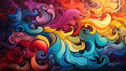 Psychedelic pattern with vibrant swirls and intricate details, Digital background Generative AI