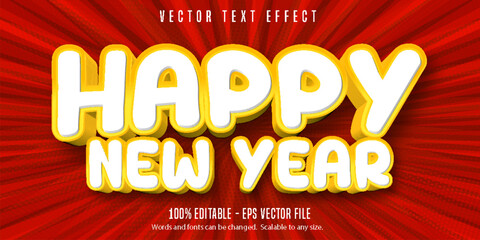 Happy new year text, cartoon style editable text effect