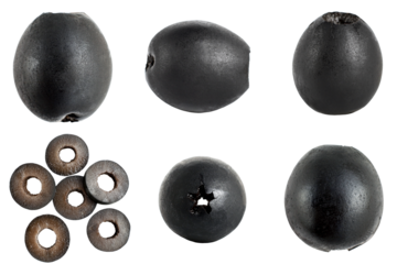 Black canned olives, transparent background