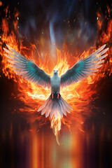 Flying dove of peace with fire