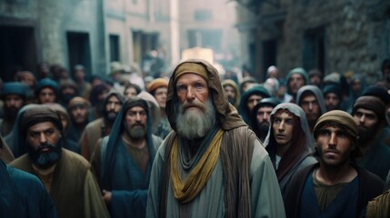 Jewish men in the street. Old testament. Biblical Scene - obrazy, fototapety, plakaty