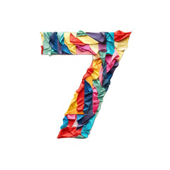 number 7 made of colourful sticky tape and sticky notes, typography font lettering, maths for kids, school numbers