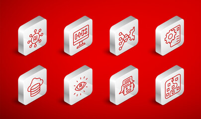 Set line Neural network, Algorithm, Chat bot, Artificial intelligence AI and Cloud database icon. Vector