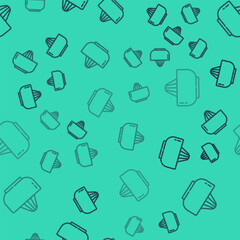 Black line Citrus fruit juicer icon isolated seamless pattern on green background. Vector