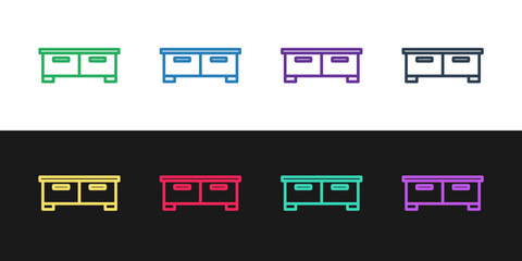 Set line Chest of drawers icon isolated on black and white background. Vector