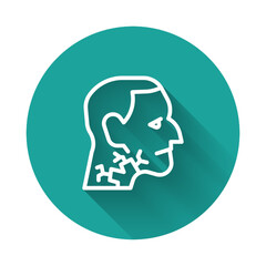 White line Throat cancer icon isolated with long shadow background. Laryngeal cancer. Green circle button. Vector