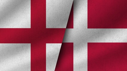 Denmark and Denmark Realistic Two Flags Together, 3D Illustration