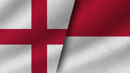 Fototapeta premium Indonesia and Denmark Realistic Two Flags Together, 3D Illustration