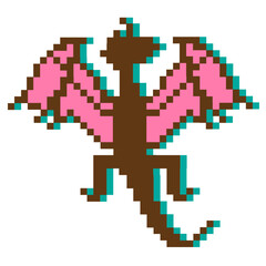 Colored silhouette of dragon isolated on white background in pixel art style. For celebrating chinese new year, home textile, bedding, wallpaper, apparel fabric, package.. Vector illustration