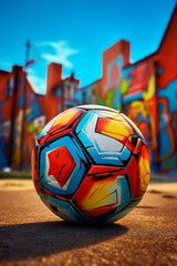 A vibrant soccer ball lying on the floor