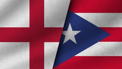 Puerto Rico and Denmark Realistic Two Flags Together, 3D Illustration