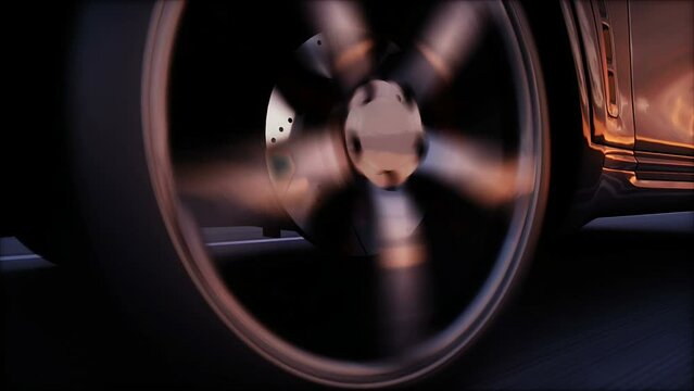 Luxury black car on highway. Very fast driving.