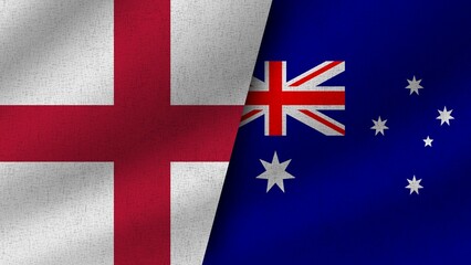 Australia and Denmark Realistic Two Flags Together, 3D Illustration