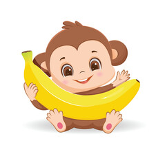 Adorable cartoon monkey with banana.Isolayted illustration on white background.Vector illustration - 621052966