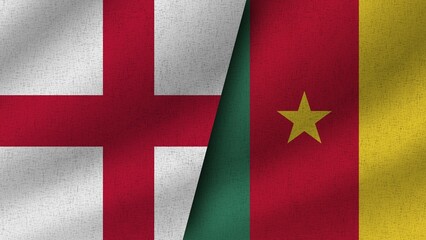 Cameroon and Denmark Realistic Two Flags Together, 3D Illustration