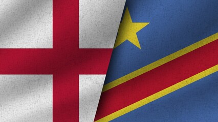 Democratic Republic of Congo and Denmark Realistic Two Flags Together, 3D Illustration