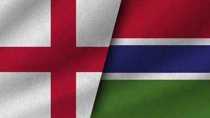 Gambia and Denmark Realistic Two Flags Together, 3D Illustration