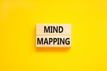 Naklejka premium Mind mapping symbol. Concept words Mind mapping on wooden blocks on a beautiful yellow table yellow background. Business, support, motivation, psychological and mind mapping concept. Copy space.