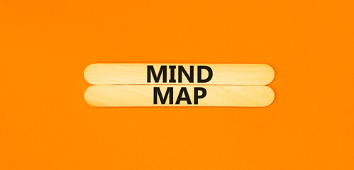 Mind map symbol. Concept words Mind map on beautiful wooden stick on a beautiful orange table orange background. Business, support, motivation, psychological and mind map concept. Copy space.