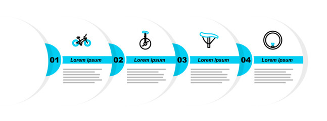 Set line Bicycle wheel, seat, Unicycle or one bicycle and icon. Vector © vector_v