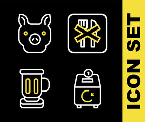 Set line Ramadan fasting, Donate or pay your zakat, Medieval goblet and Pig icon. Vector