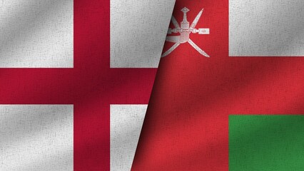 Oman and Denmark Realistic Two Flags Together, 3D Illustration