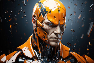 super hero machine head gradient orange abstract polygon line isolated on white background , Generative Ai