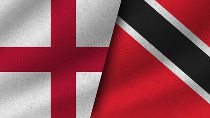 Trinidad Tobago and Denmark Realistic Two Flags Together, 3D Illustration