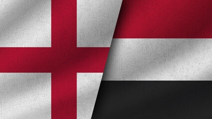 Yemen and Denmark Realistic Two Flags Together, 3D Illustration