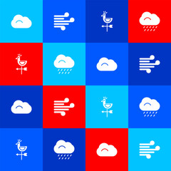 Obraz premium Set Cloud, Wind, Rooster weather vane and with rain icon. Vector