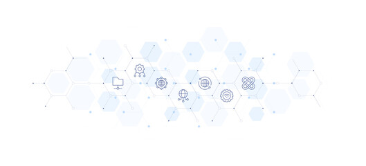 Connect banner vector illustration. Style of icon between. Containing connections, data analytics, database.