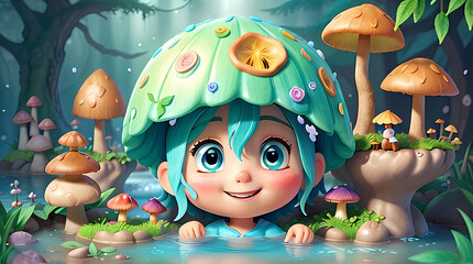 Exploration in a mushroom forest, generated by ai