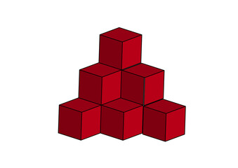 pyramide aus sechs gestapelten roten würfeln, 3d