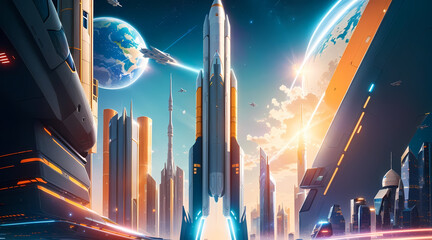 Futuristic Rocket Launch at an Advanced Spaceport, generated by ai