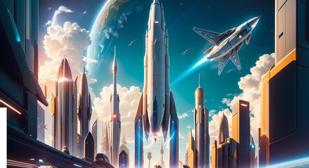 A futuristic rocket launch from a futuristic port, generated by ai