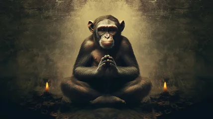 Foto op Aluminium chimpanzee meditando. ia generada © Montana Photo&Design