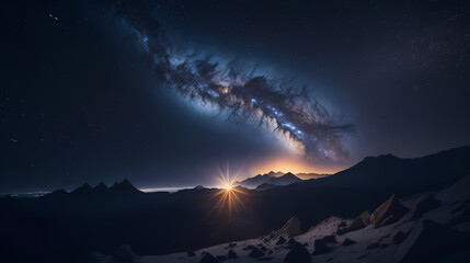 sunrise on another planet with beautiful sky, generated by ai